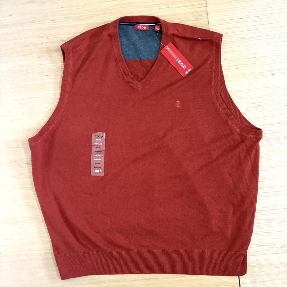 IZOD Essentials Men’s Size 2XL Big Tall V‑Neck Sweater Vest Brand New